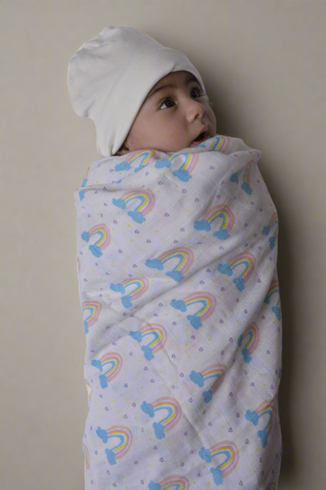 Organic Muslin Swaddle - Vibrant Rainbow