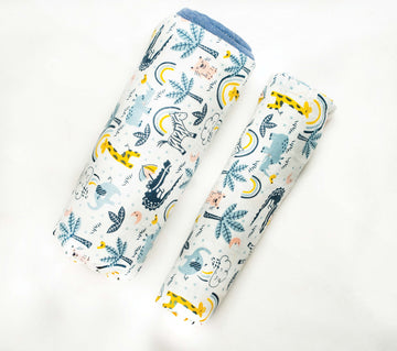 Organic Muslin Baby Blanket and Swaddle Set - Jungle Fun Set ( Pack of 2)