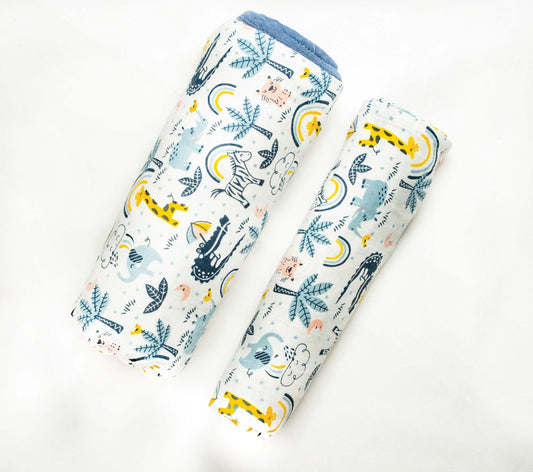 Organic Muslin Baby Blanket and Swaddle Set - Jungle Fun Set ( Pack of 2)