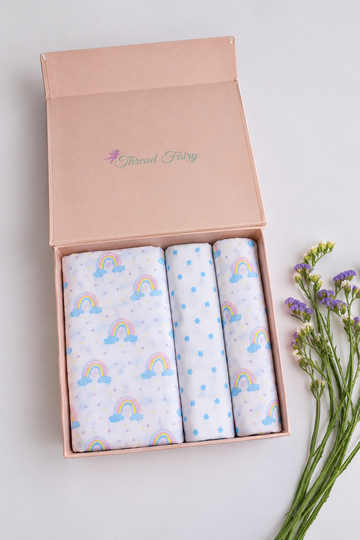Organic Muslin Baby Blanket and Swaddle Set - Vibrant Rainbow Set (Pack of 3)