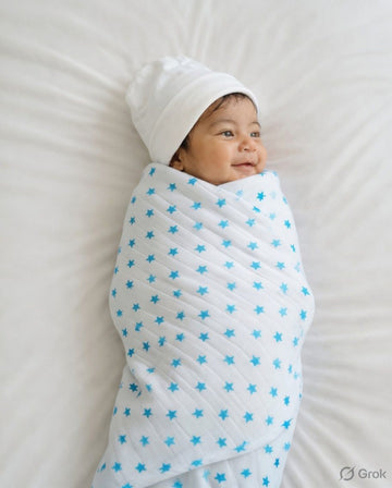 Organic Muslin Swaddle - Blue Stars
