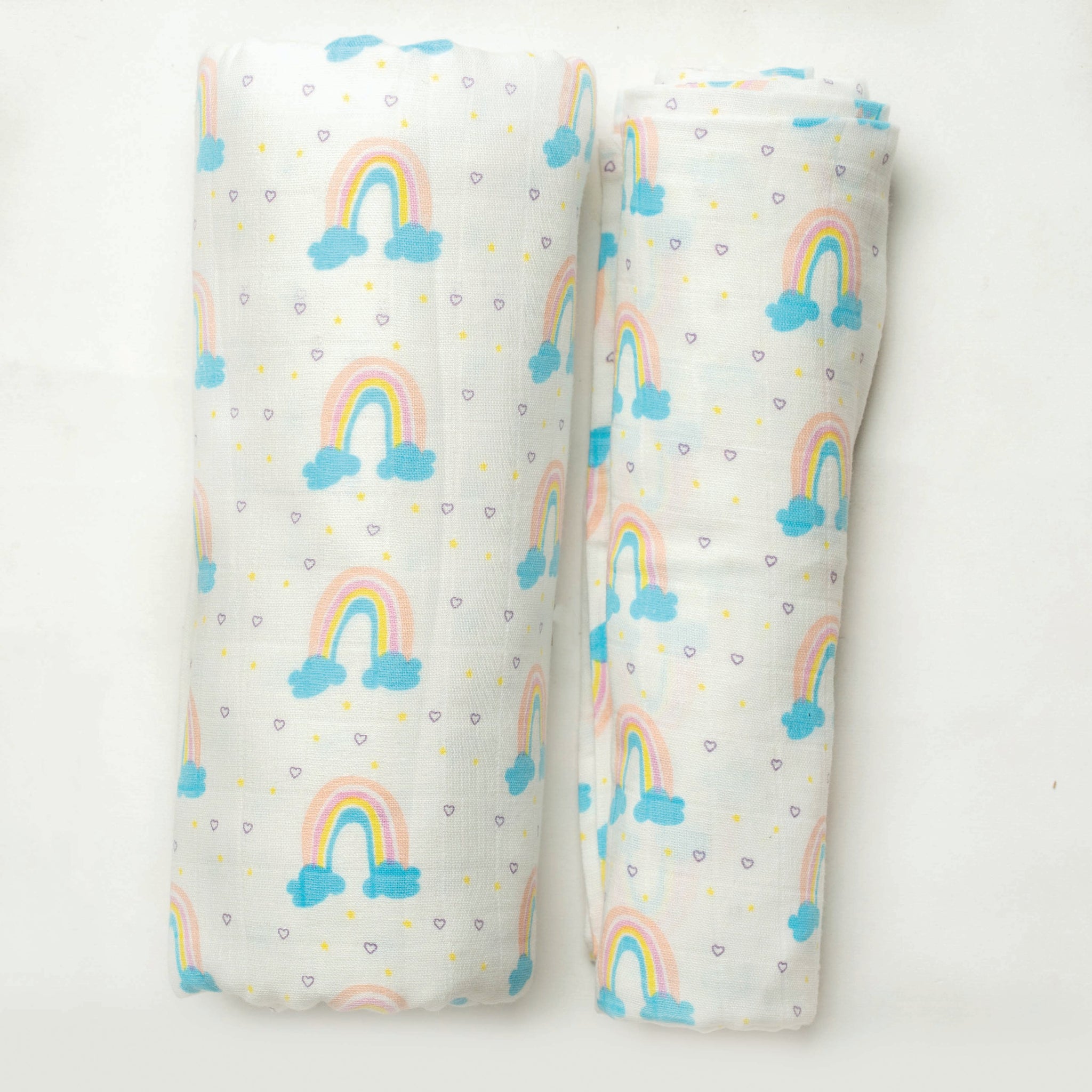  Organic Muslin Baby Blanket and Swaddle Set - Vibrant Rainbow (Pack of 2)