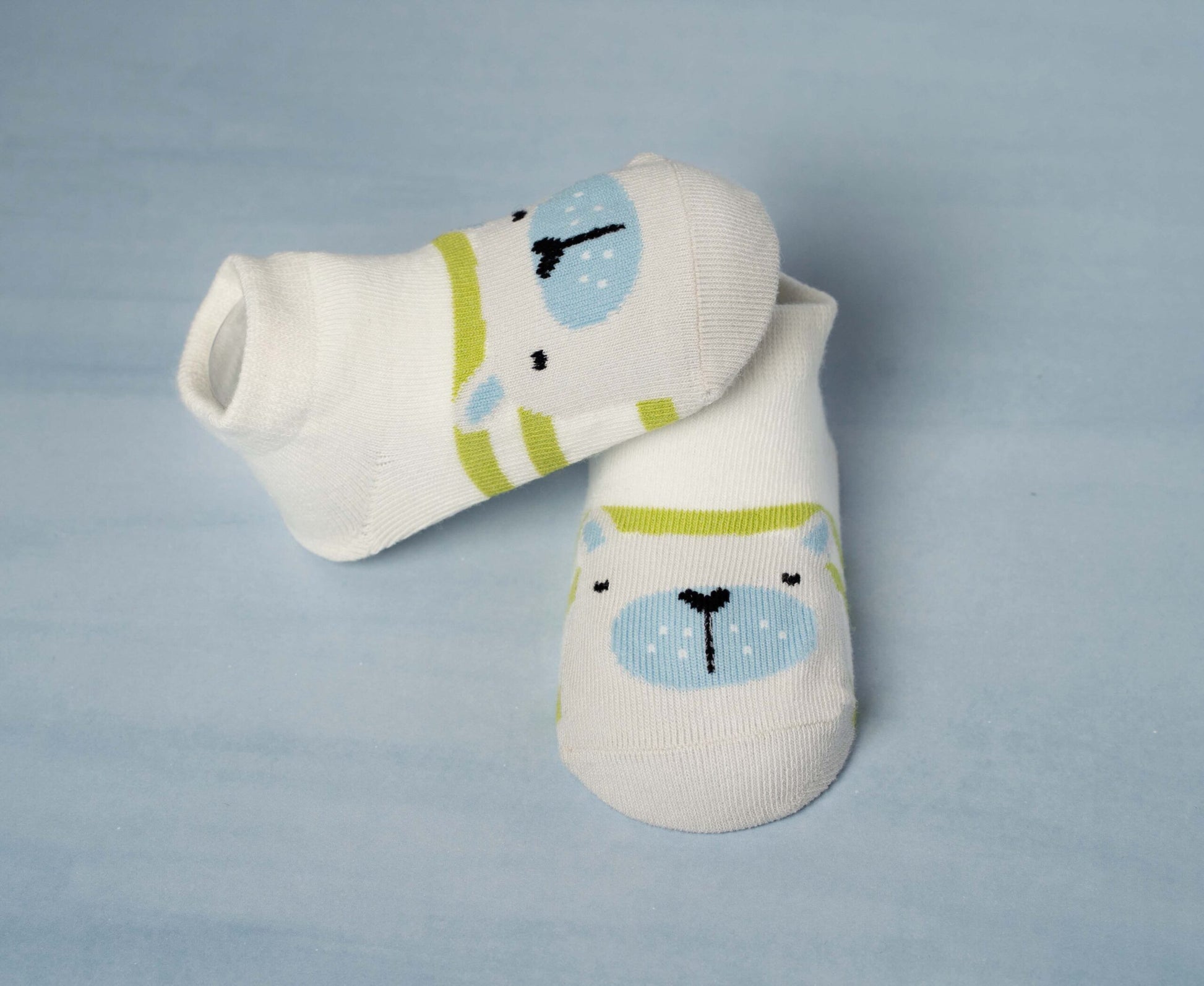 Cute Bear Blue and White Socks