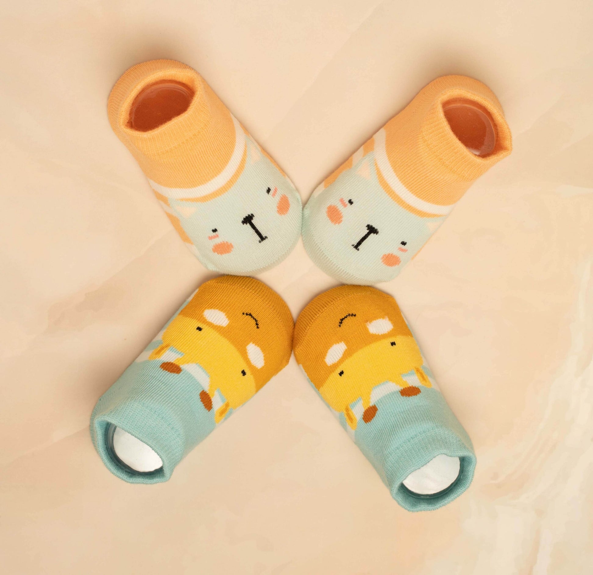 Cute Animal Peach and Blue Socks